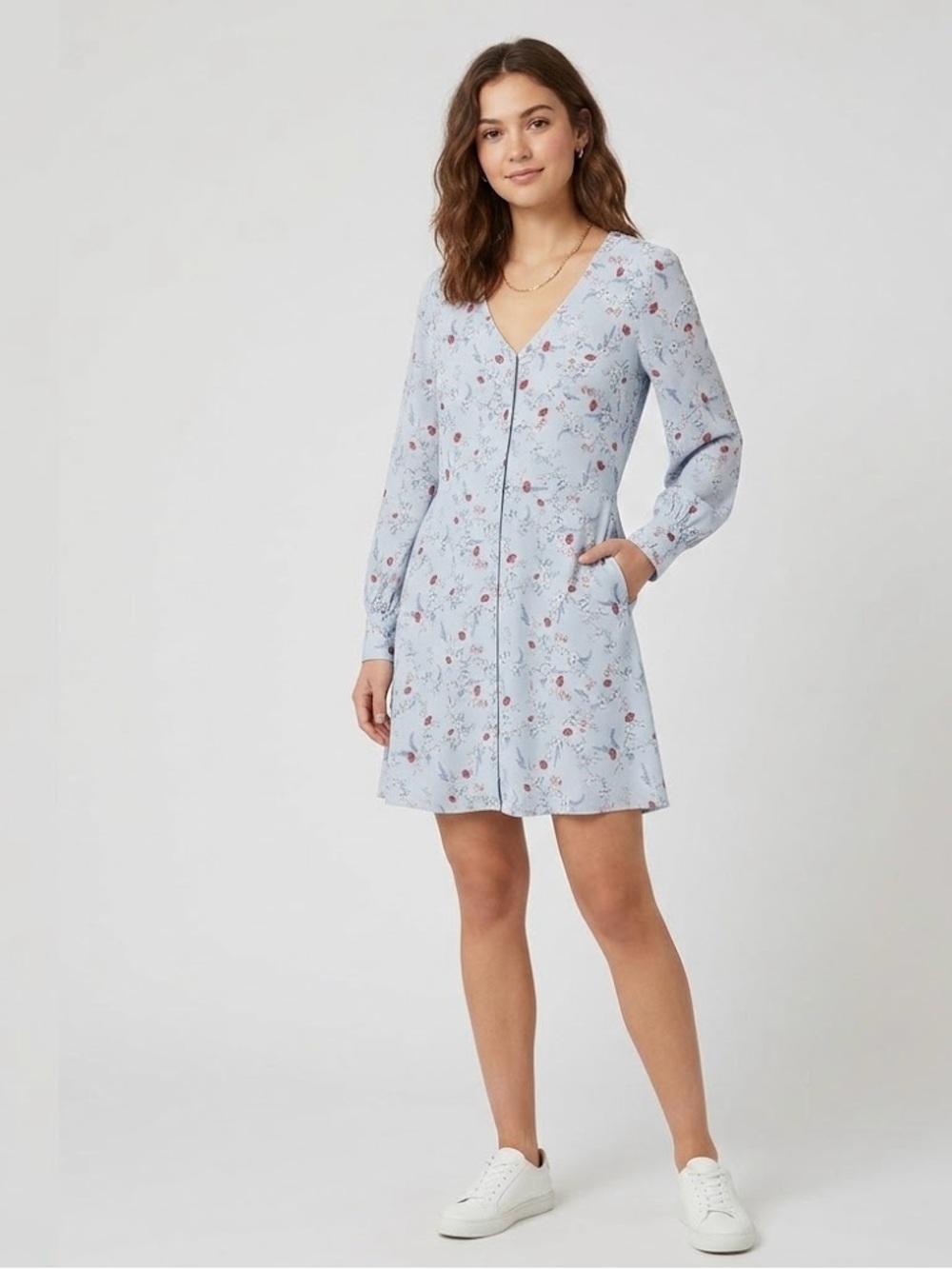 ✨ Frank & Oak Ladies Blue Floral Print Summer Dress Size Small NWOT